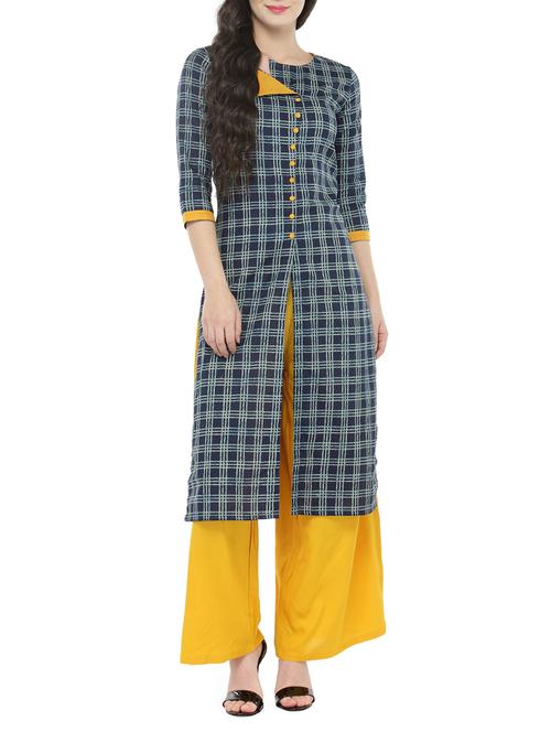 Indigo asymmetric neck kurta - 14521483 - Standard Image - 1