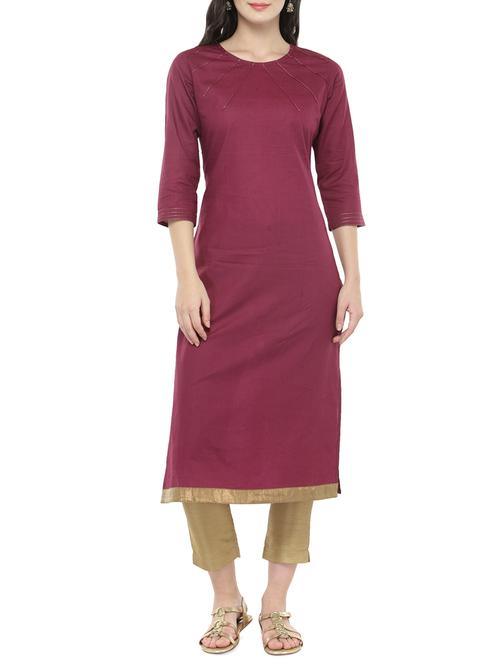 magenta cotton straight kurta - 14521496 - Very Small Image - 1