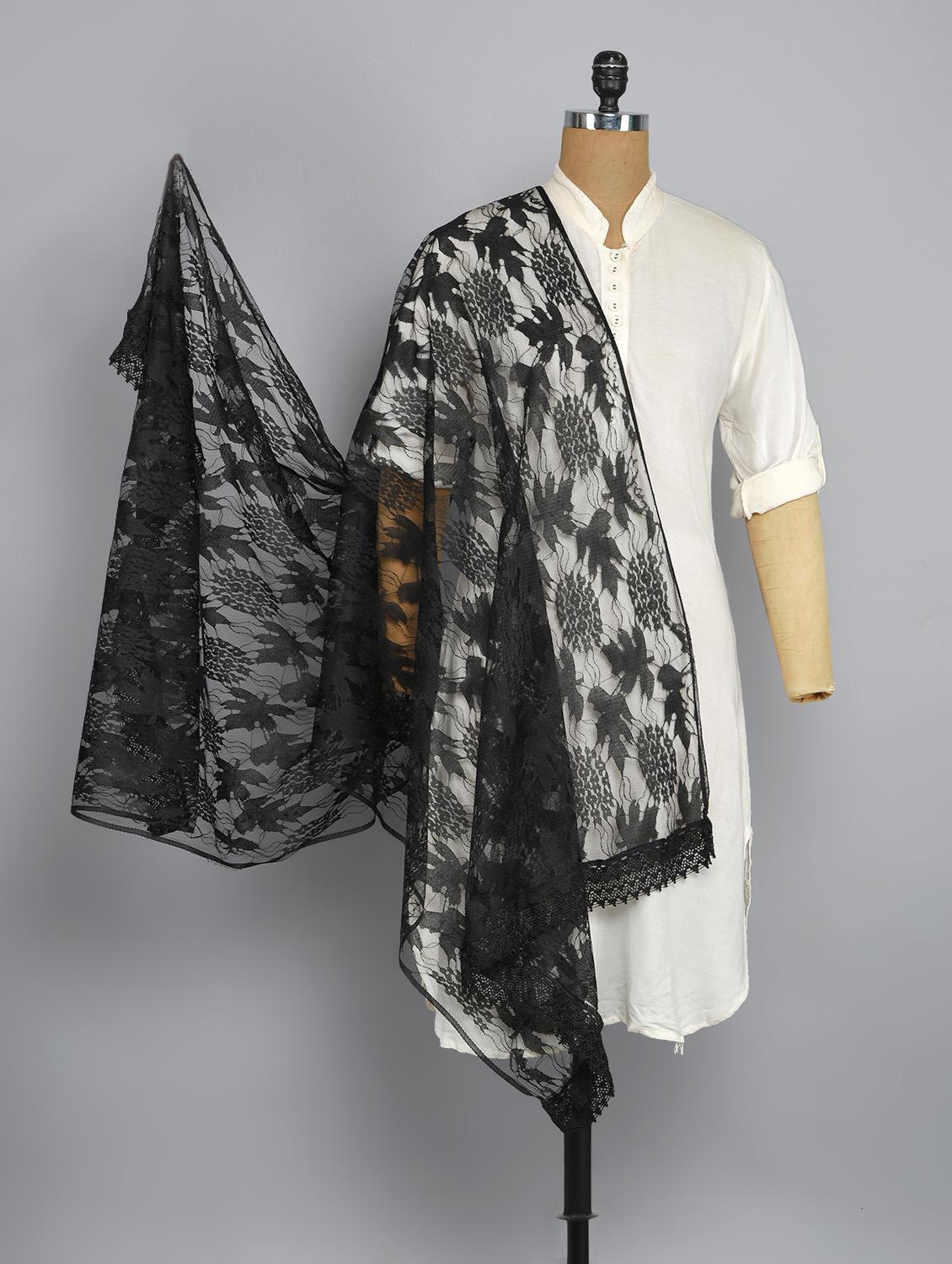 black net woven dupatta - 14521560 - Zoom Image - 1