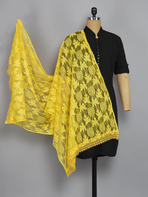 yellow net woven dupatta - 14521565 - Standard Image - 1