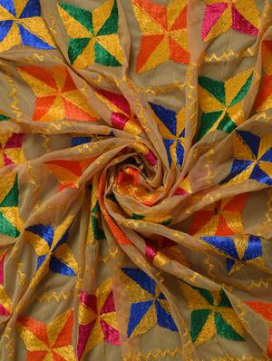 beige nylon phulkari dupatta - 14521691 - Standard Image - 3