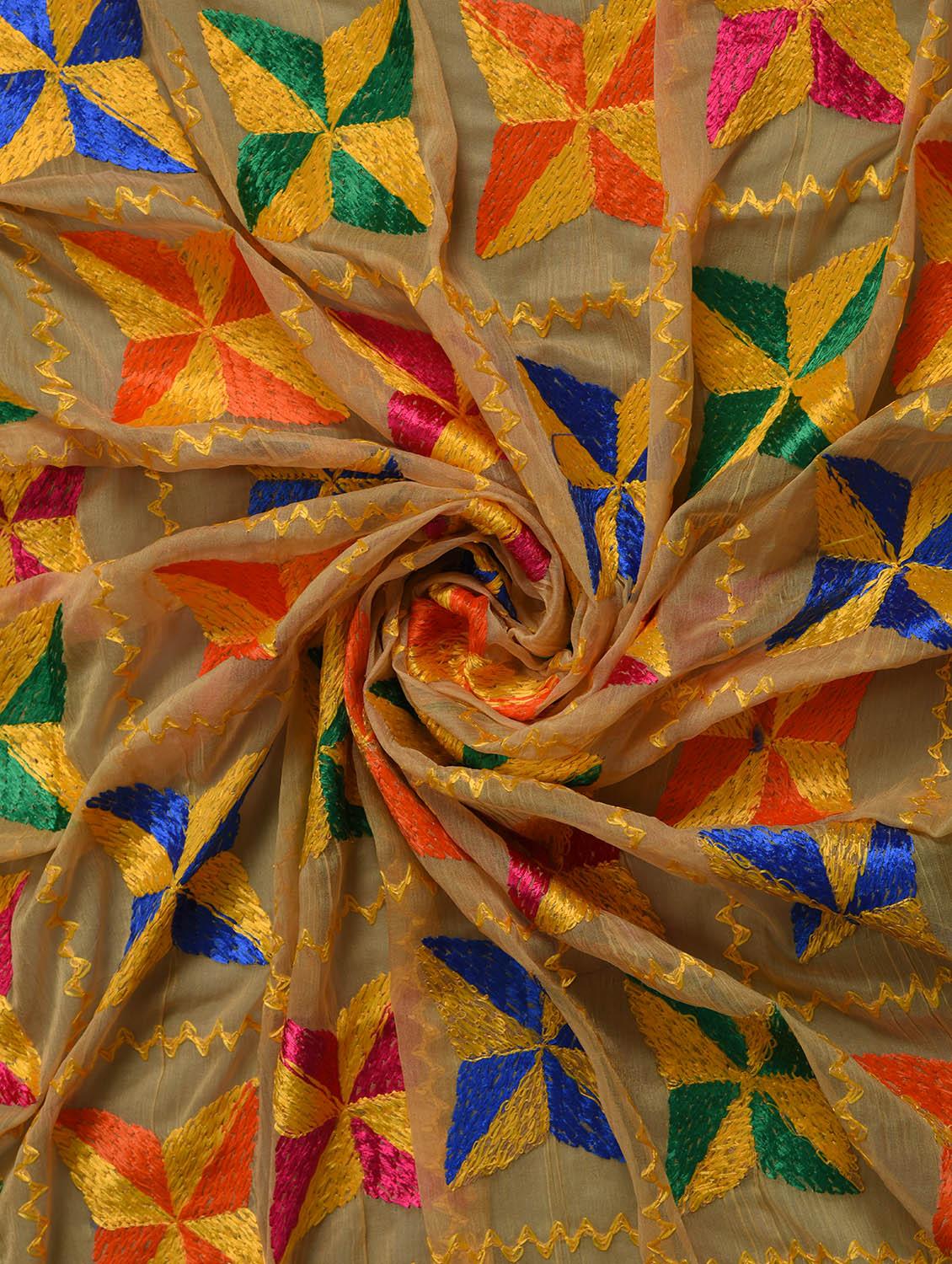 beige nylon phulkari dupatta - 14521691 - Zoom Image - 3