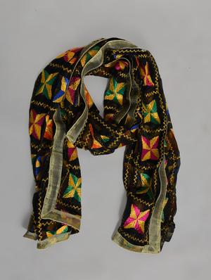 black nylon phulkari dupatta - 14521692 - Standard Image - 2