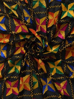black nylon phulkari dupatta - 14521692 - Standard Image - 3