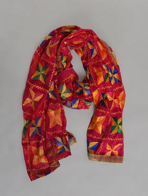 pink nylon phulkari dupatta - 14521694 - Standard Image - 2