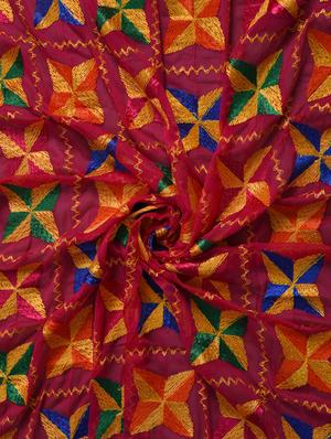 pink nylon phulkari dupatta - 14521694 - Standard Image - 3