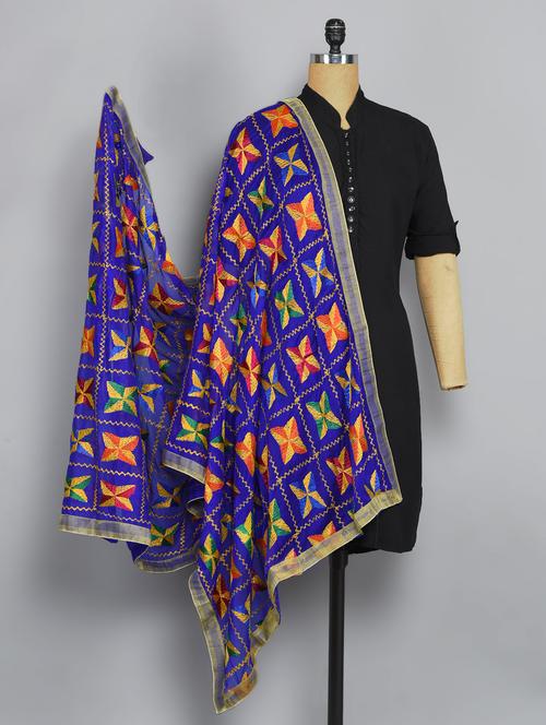 blue nylon phulkari dupatta - 14521696 - Standard Image - 1