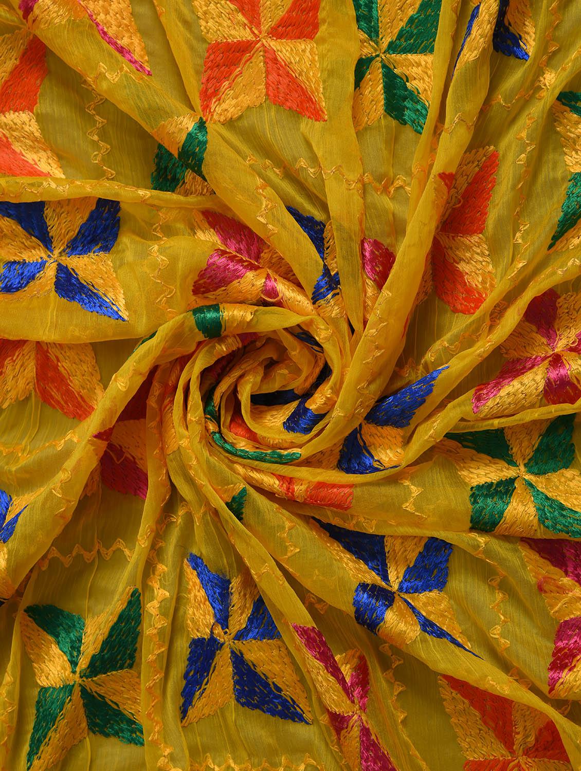 yellow nylon phulkari dupatta - 14521697 - Zoom Image - 3