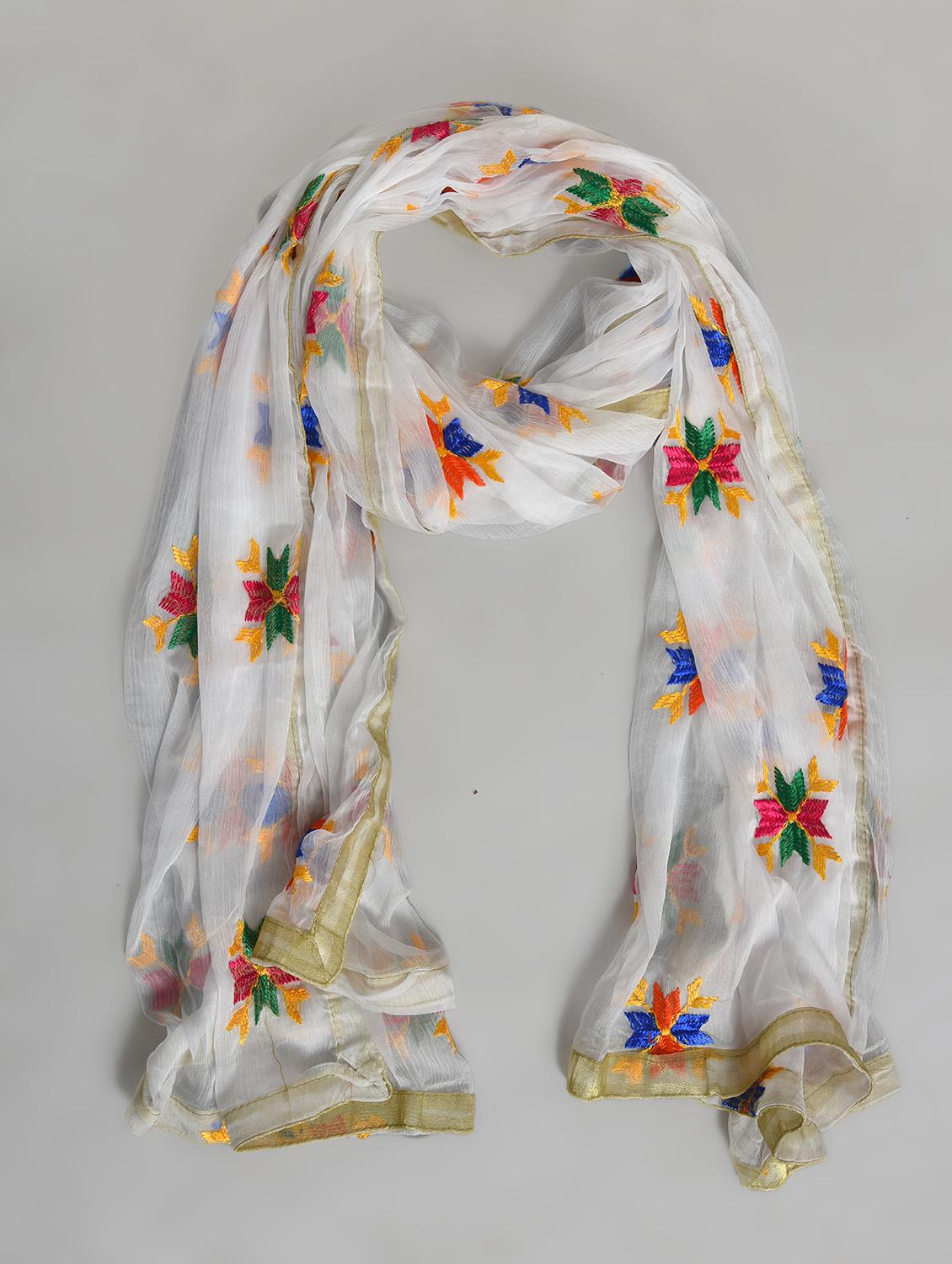white nylon phulkari dupatta - 14521698 - Zoom Image - 2