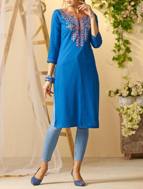 blue rayon straight kurta - 14522735 - Very Small Image - 1