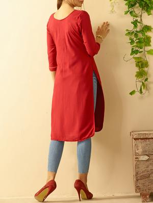 red rayon straight kurta - 14522737 - Standard Image - 3