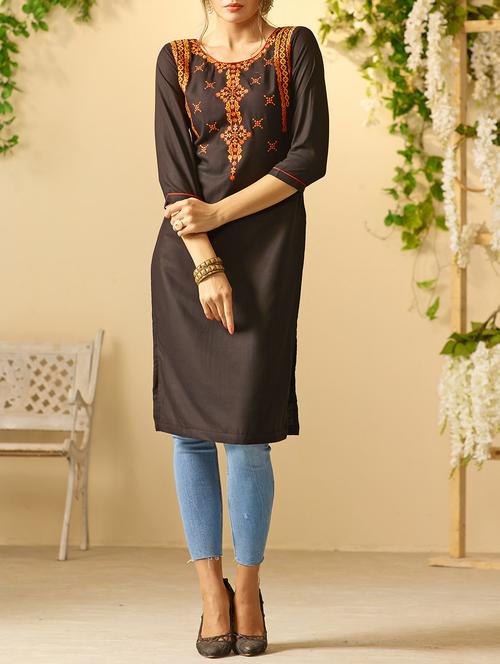 black rayon straight kurta - 14522739 - Very Small Image - 1