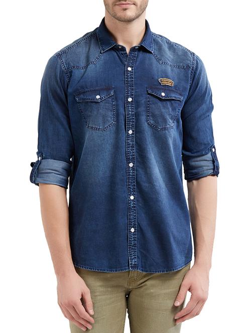 blue cotton casual shirt - 14525683 - Very Small Image - 1