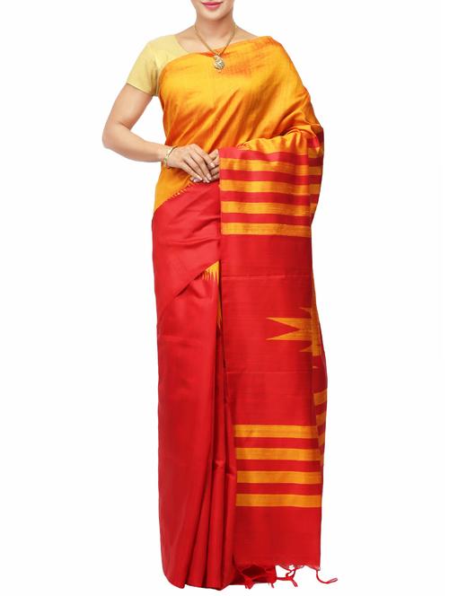 yellow dupion handloom saree - 14526704 - Very Small Image - 1