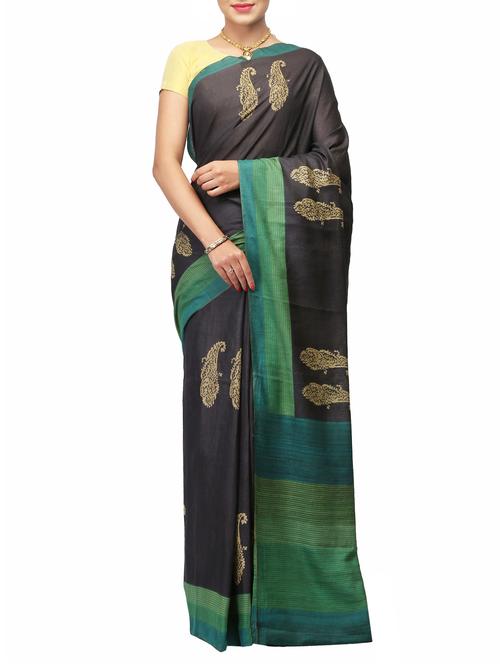 black Tussar saree - 14526712 - Very Small Image - 1