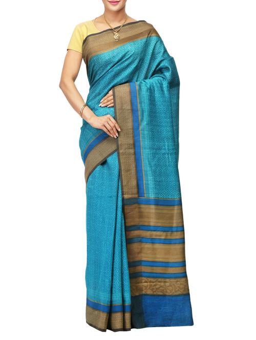 blue tussar silk woven saree with blouse - 14526713 - Very Small Image - 1