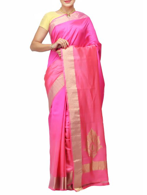 pink tussar silk handloom saree - 14526714 - Very Small Image - 1