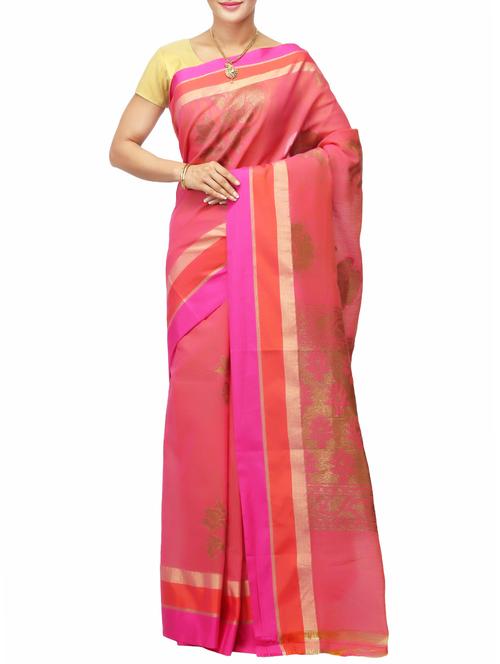 pink poly cotton woven saree with blouse - 14526716 - Very Small Image - 1