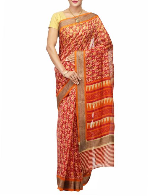 maroon cotton woven saree with blouse - 14526720 - Very Small Image - 1