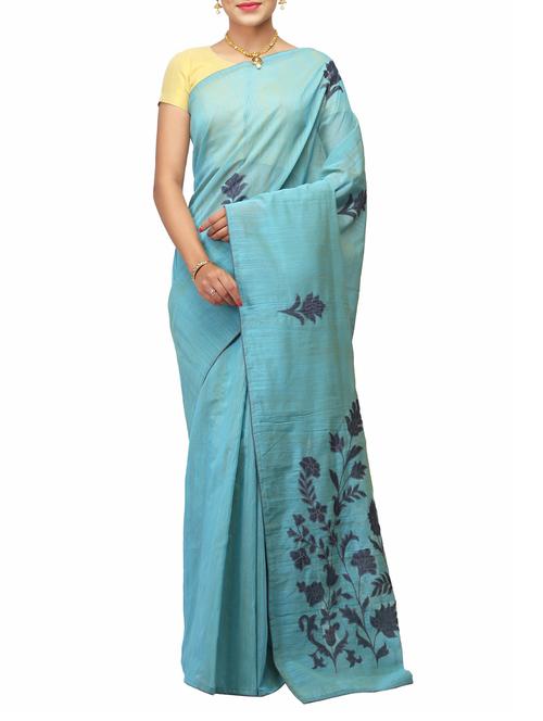 turquoise cotton handloom saree - 14526722 - Very Small Image - 1