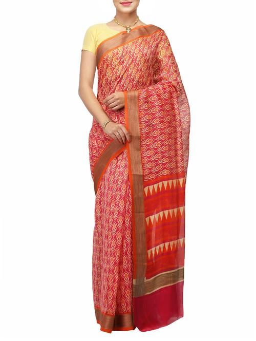 red cotton woven saree with blouse - 14526724 - Very Small Image - 1