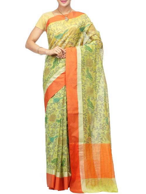 green net woven saree with blouse - 14526725 - Very Small Image - 1
