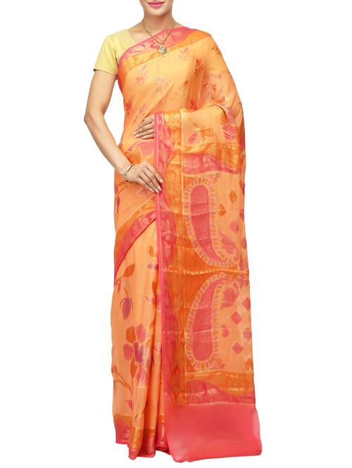orange faux georgette woven saree with blouse - 14526733 - Very Small Image - 1