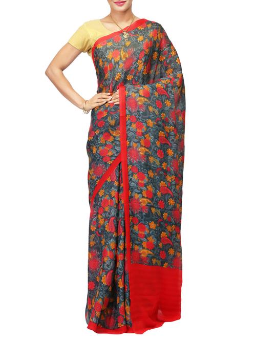 grey crepe handloom saree - 14526739 - Very Small Image - 1