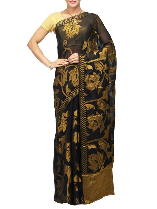 black faux georgette handloom saree - 14526742 - Very Small Image - 1