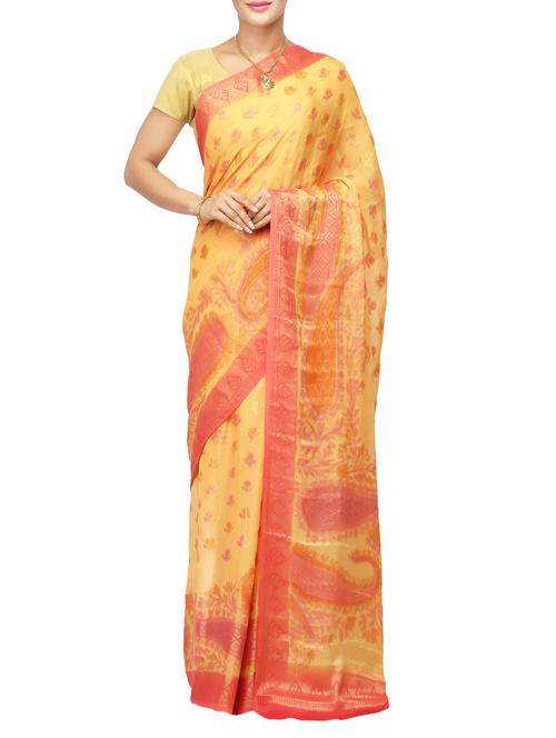 mustard faux georgette woven saree with blouse - 14526743 - Very Small Image - 1