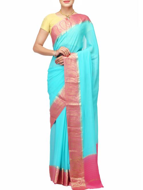 blue faux georgette handloom saree - 14526744 - Very Small Image - 1