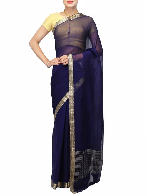 blue faux georgette handloom saree - 14526746 - Very Small Image - 1