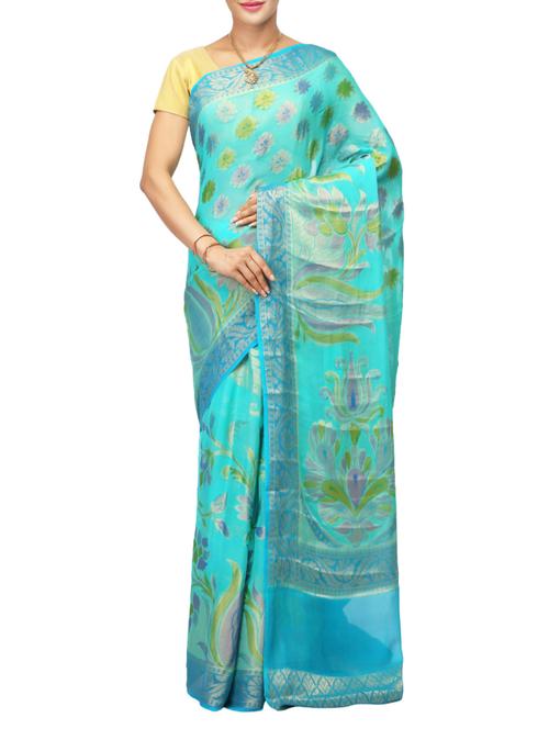 blue faux georgette handloom saree - 14526747 - Very Small Image - 1