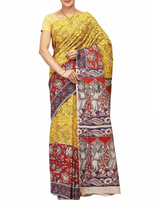 yellow cotton silk handloom saree - 14526752 - Very Small Image - 1