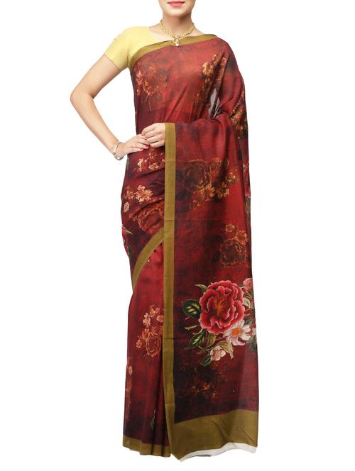 maroon chanderi woven saree with blouse - 14526755 - Very Small Image - 1