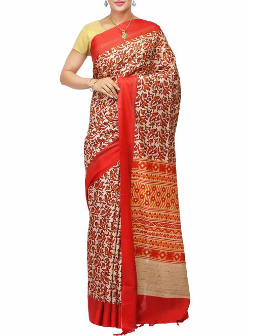 beige tussar silk handloom saree - 14526757 - Very Small Image - 1