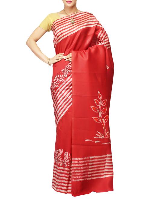 maroon dupion woven saree with blouse - 14526767 - Very Small Image - 1