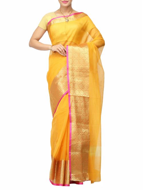 yellow kota woven saree with blouse - 14526772 - Very Small Image - 1