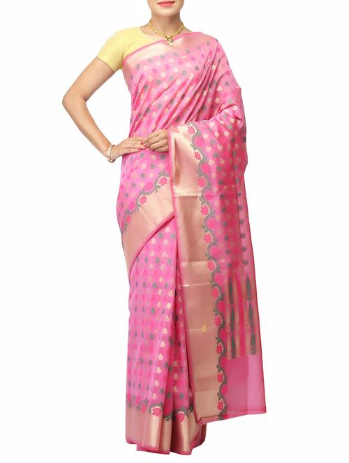 pink poly cotton handloom saree - 14526773 - Very Small Image - 1