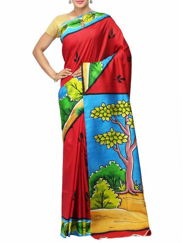 red cotton silk woven saree with blouse - 14526778 - Very Small Image - 1