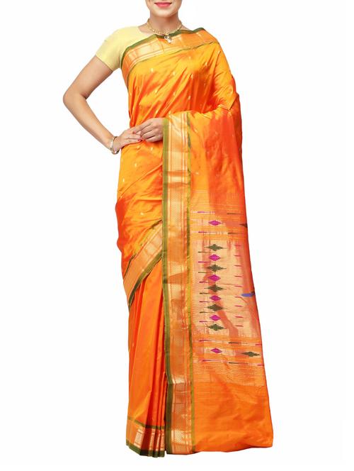 orange cotton silk woven saree with blouse - 14526785 - Very Small Image - 1