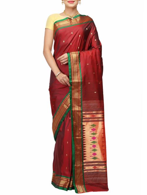 maroon cotton silk woven saree with blouse - 14526786 - Very Small Image - 1