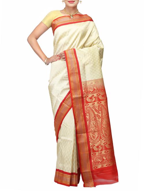 cream art silk handloom saree - 14526796 - Very Small Image - 1