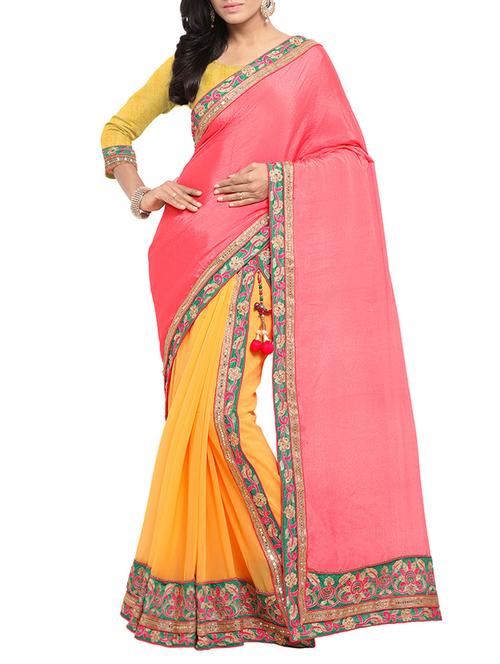 pink silk half & half saree with blouse - 14527232 - Standard Image - 1