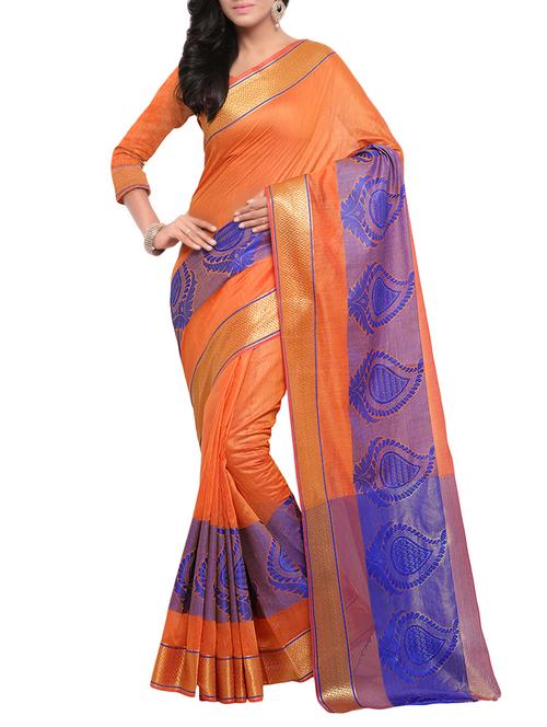 orange cotton bordered saree with blouse - 14527241 - Very Small Image - 1