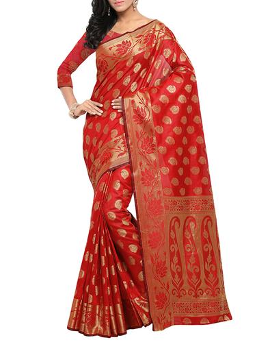 red art silk banarasi saree with blouse - 14527243 - Very Small Image - 1