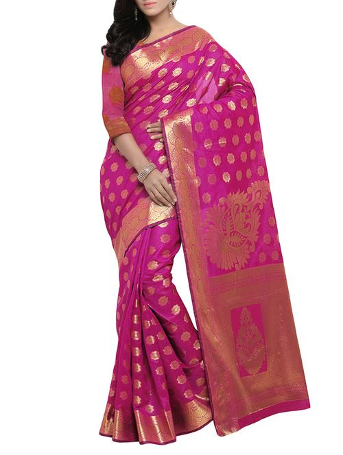 pink art silk banarasi saree with blouse - 14527245 - Very Small Image - 1
