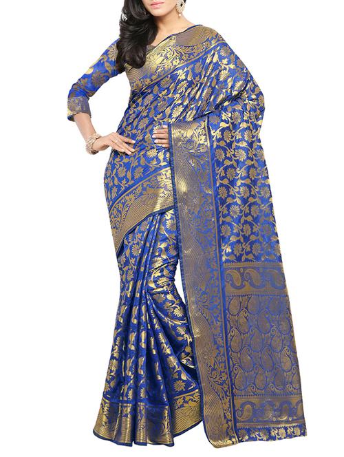 blue art silk banarasi saree - 14527246 - Very Small Image - 1