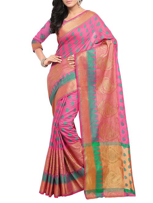 pink cotton woven saree with blouse - 14527248 - Very Small Image - 1