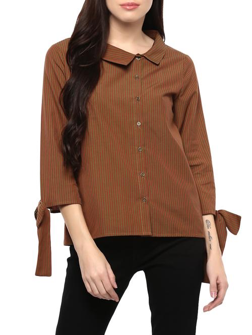 beige striped cotton shirt - 14527302 - Standard Image - 1